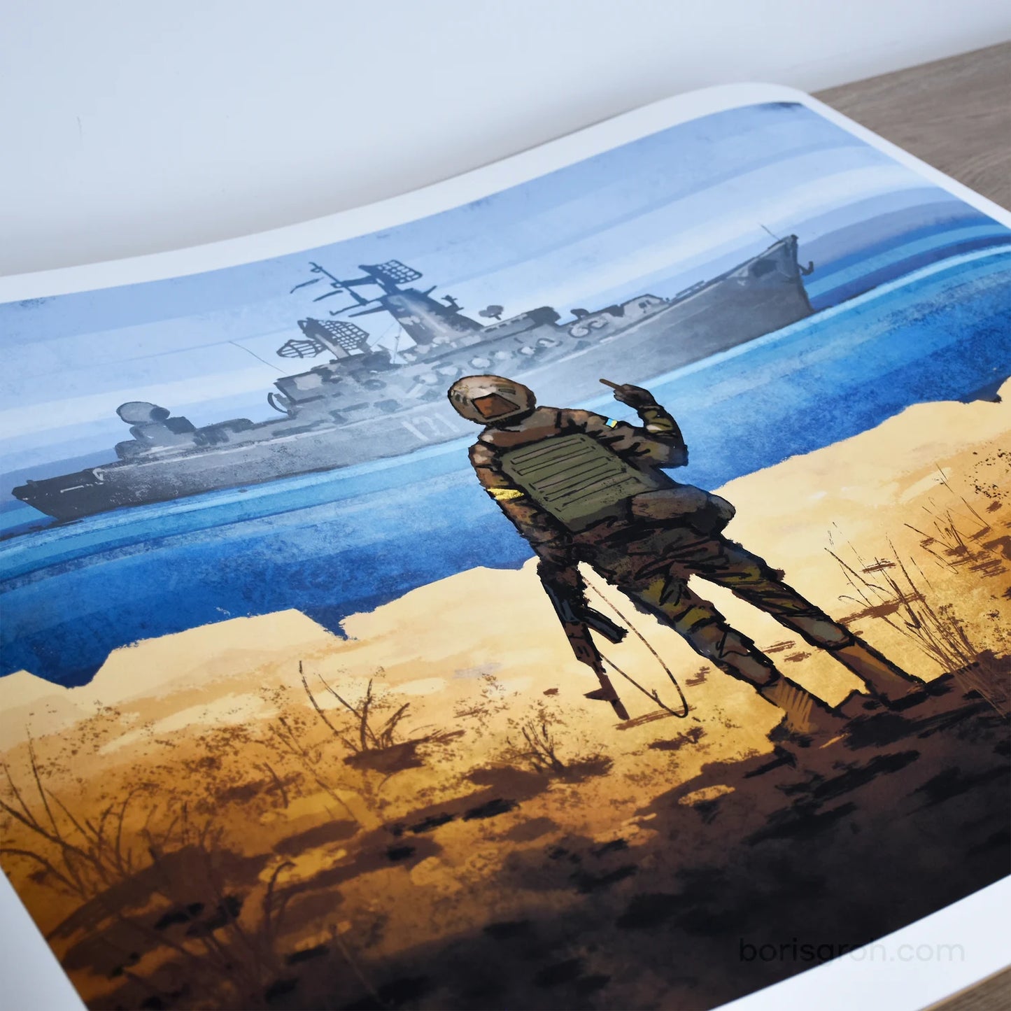 Detail of Russian Warship, a Ukrainian war art limited edition giclée print by Boris Groh