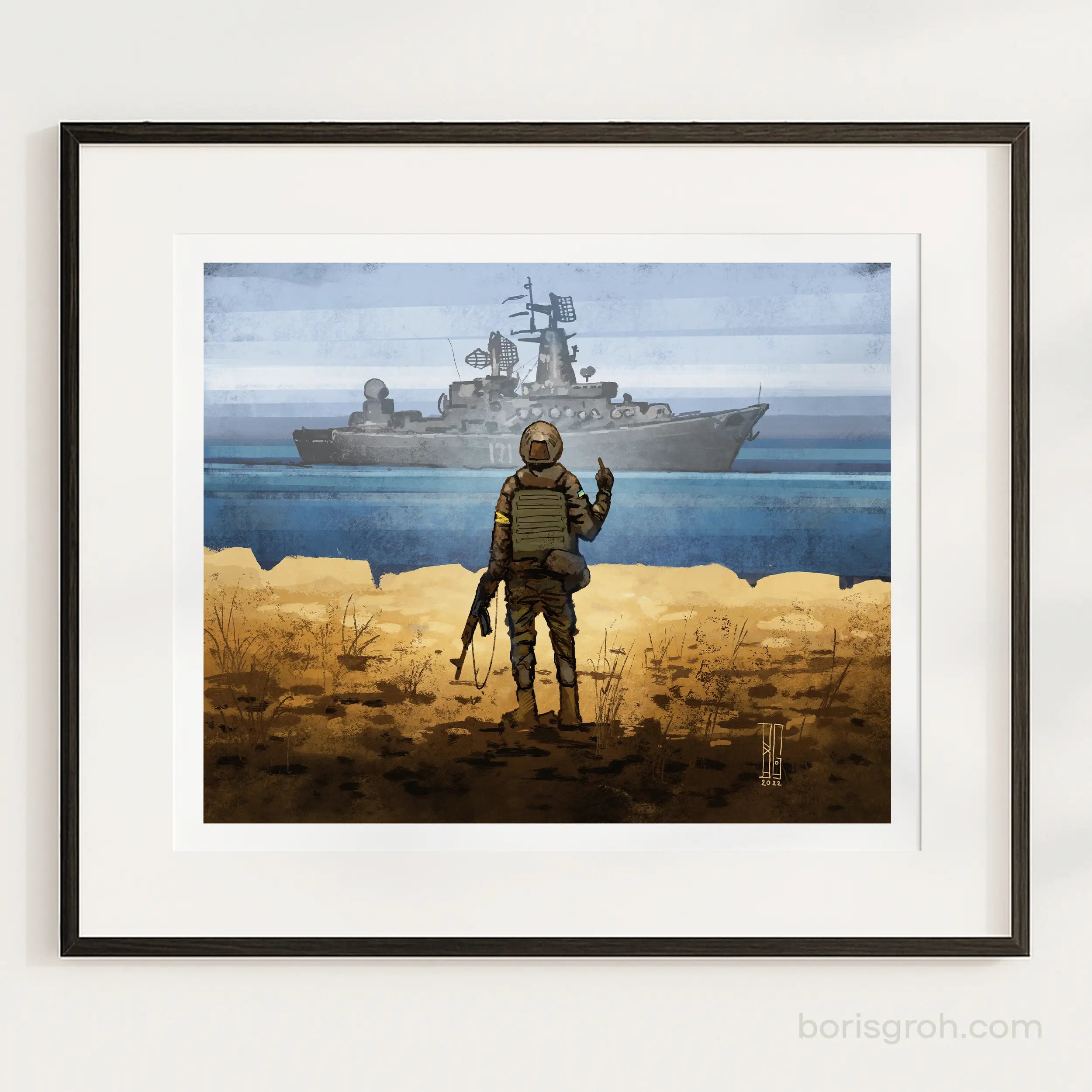 Russian Warship limited edition giclée print by Boris Groh, inspired by Snake Island