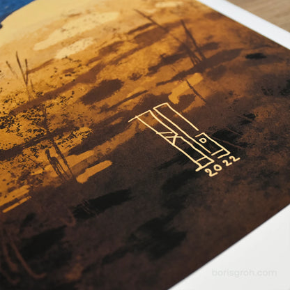 Signature detail on Russian Warship limited edition print by Boris Groh