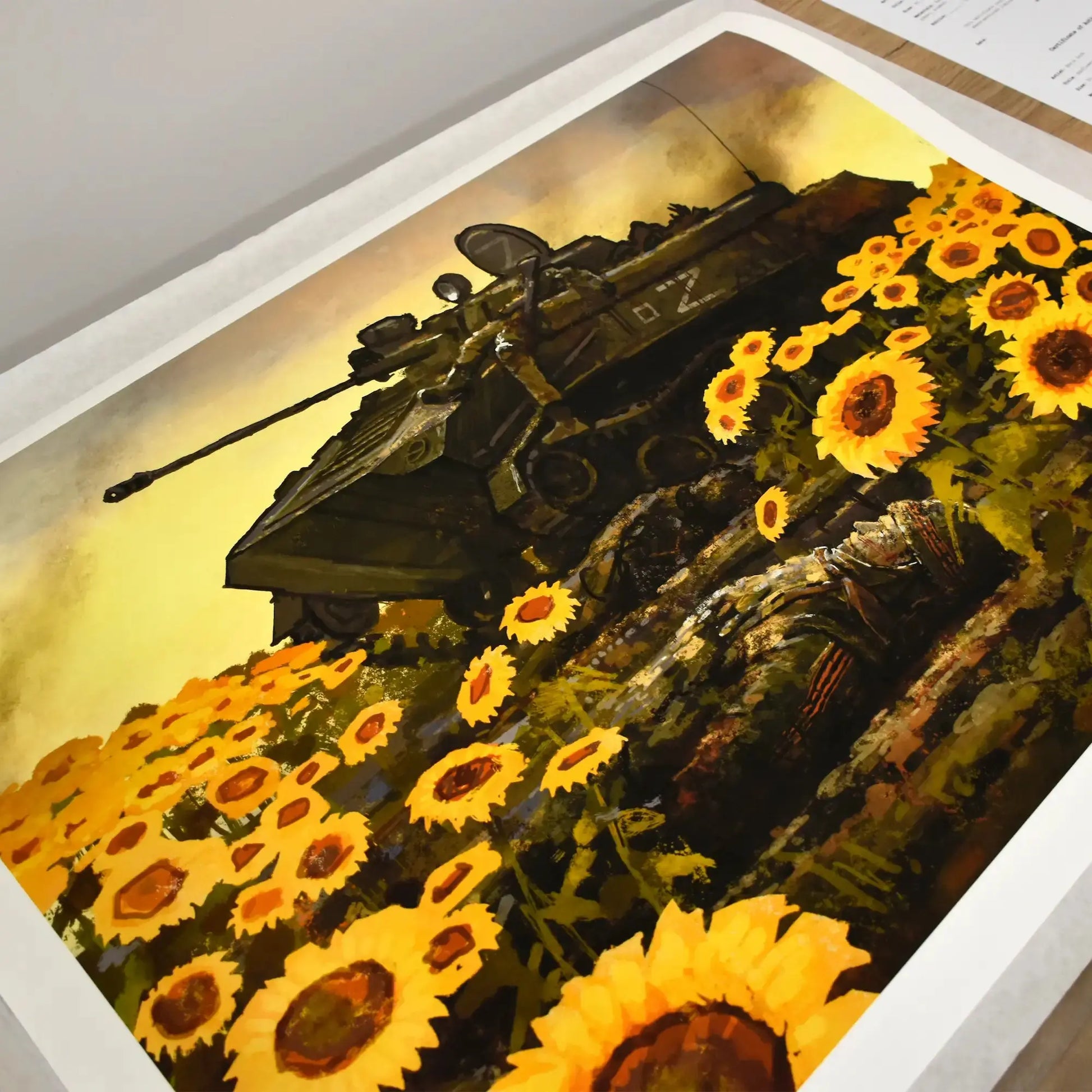 Detail of Sunflowers, a Ukrainian war art limited edition giclée print by Boris Groh