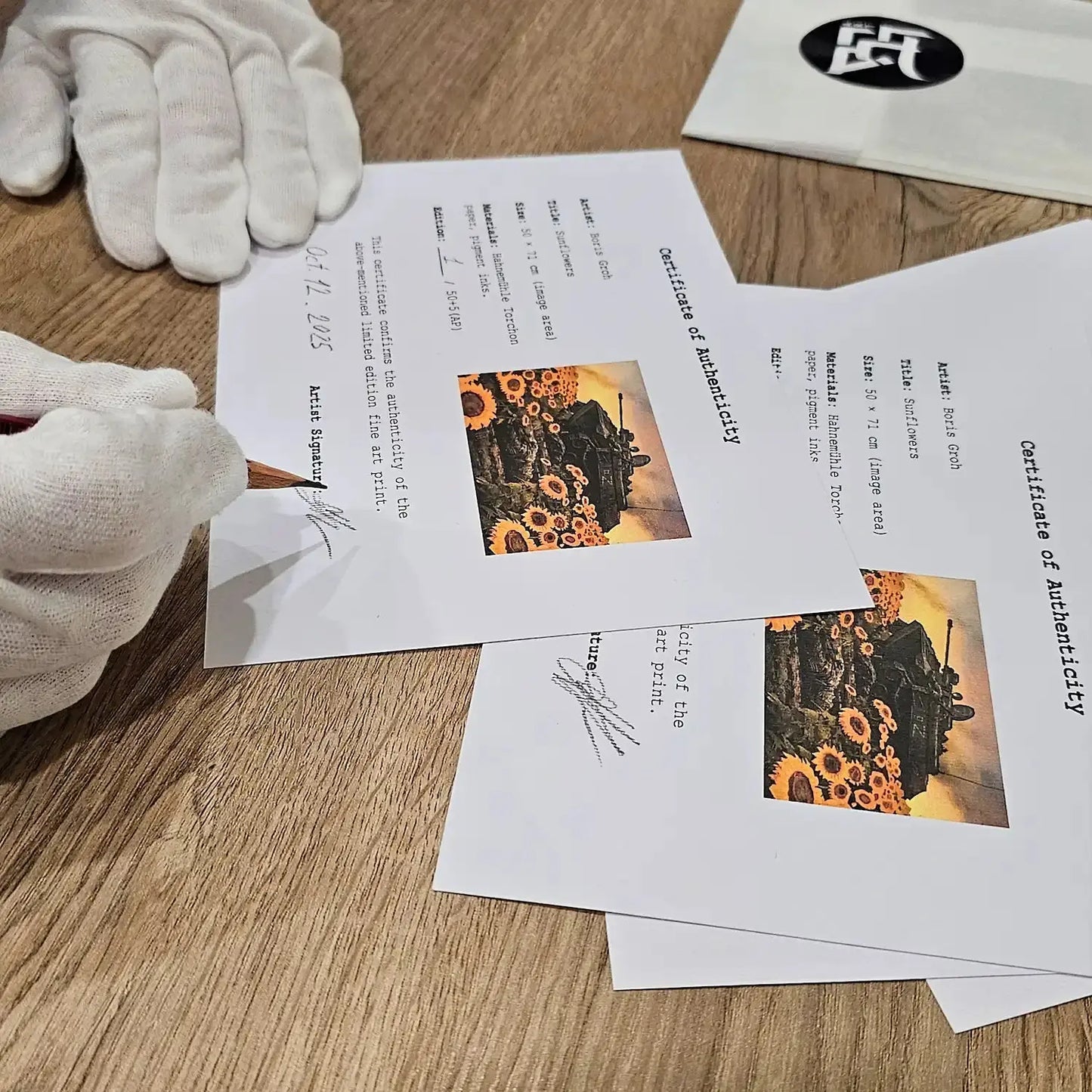 Signed and numbered Certificates of Authenticity for Sunflowers limited edition print
